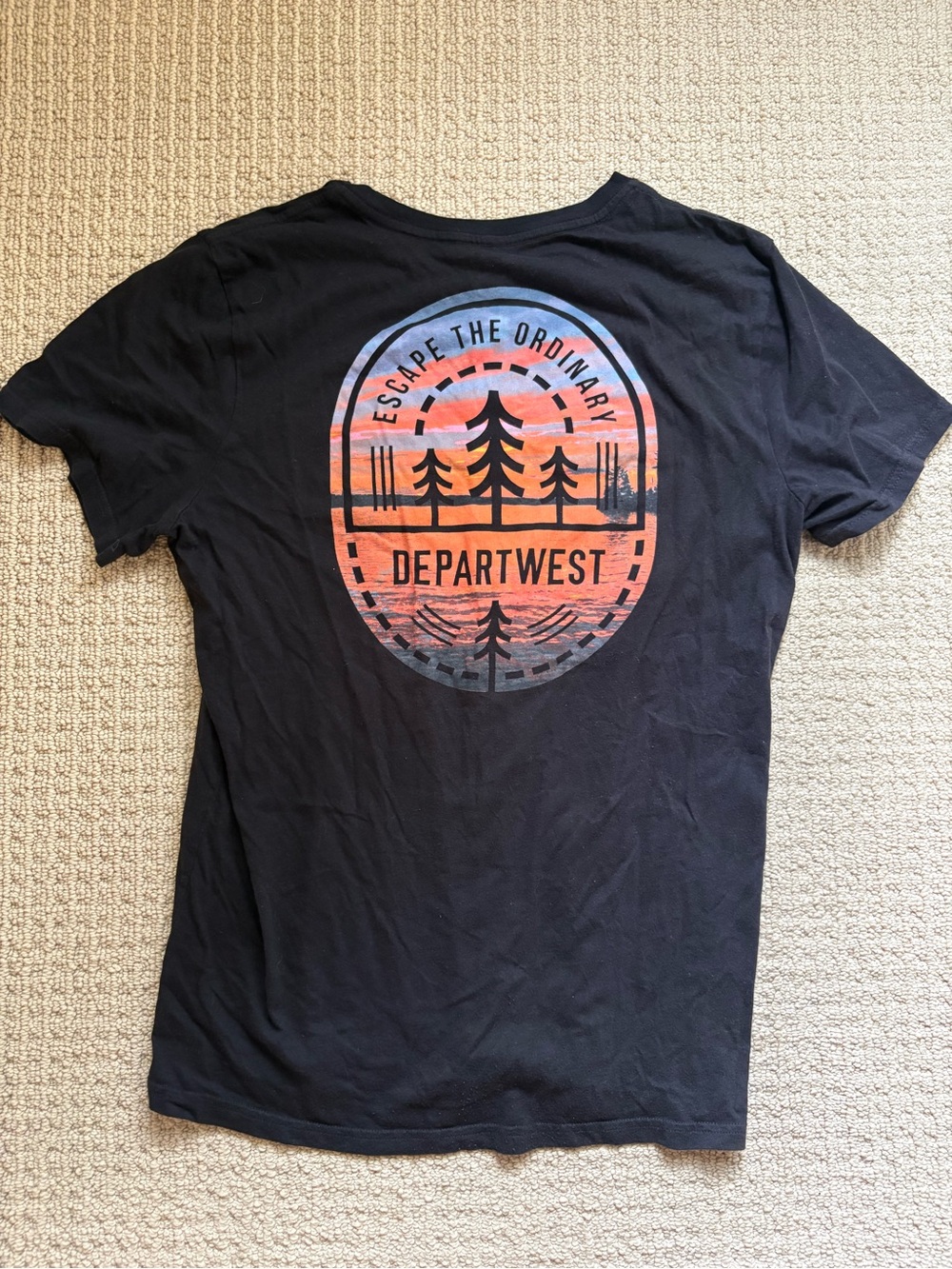 Departwest Men’s Black Graphic Tee - Sunset Tree Badge